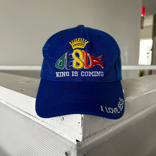 Jesus King Is Coming Velcroback Hat Blue