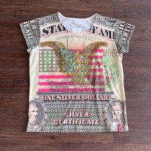 Load image into Gallery viewer, Y2K &#39;Miss Sixty&#39; USA Dollar Bill Eagle AOP Top Size M