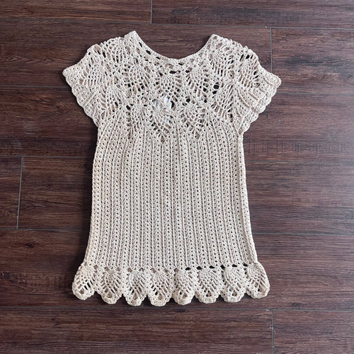 GA Oatmeal Scalloped Crochet Top Size S